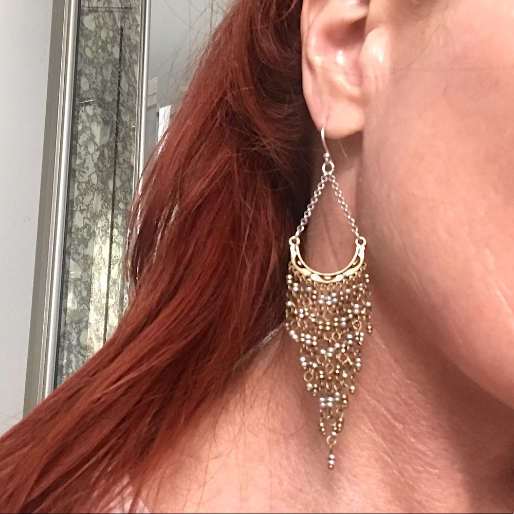 Silver and Gold chandelier earrings, 2.5”
